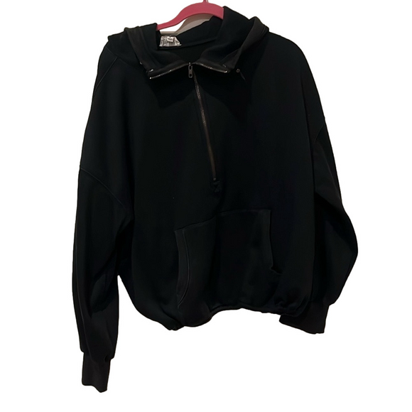 BiBi Stitch Detailed Elastic Hem Half Zip Fleece Hoodie